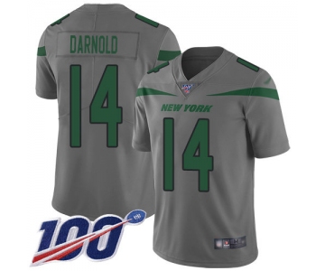 Nike Jets #14 Sam Darnold Gray Men's Stitched NFL Limited Inverted Legend 100th Season Jersey