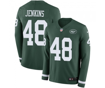 Nike Jets #48 Jordan Jenkins Green Team Color Men's Stitched NFL Limited Therma Long Sleeve Jersey