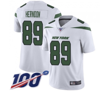 Nike Jets #89 Chris Herndon White Men's Stitched NFL 100th Season Vapor Limited Jersey