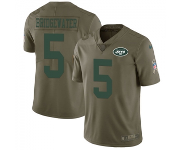 Nike New York Jets #5 Teddy Bridgewater Olive Men's Stitched NFL Limited 2017 Salute To Service Jersey