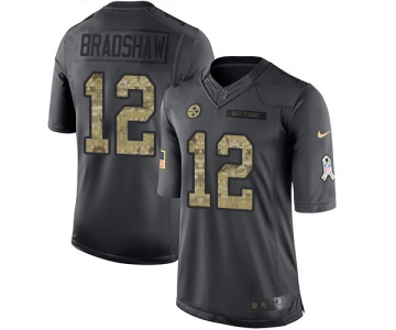 Men's Pittsburgh Steelers #12 Terry Bradshaw Black Anthracite 2016 Salute To Service Stitched NFL Nike Limited Jersey