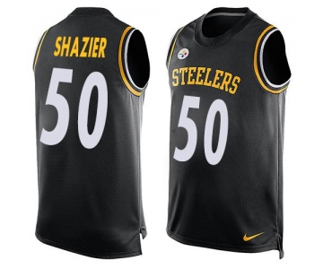Men's Pittsburgh Steelers #50 Ryan Shazier Black Hot Pressing Player Name & Number Nike NFL Tank Top Jersey