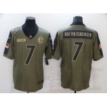 Men's Pittsburgh Steelers #7 Ben Roethlisberger 2021 Olive Salute To Service Limited Stitched Jersey