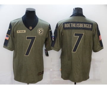 Men's Pittsburgh Steelers #7 Ben Roethlisberger 2021 Olive Salute To Service Limited Stitched Jersey