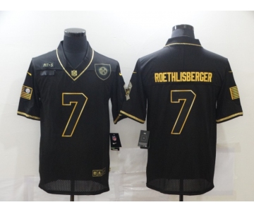 Men's Pittsburgh Steelers #7 Ben Roethlisberger Black Gold 2020 Salute To Service Stitched NFL Nike Limited Jersey