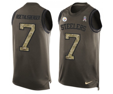 Men's Pittsburgh Steelers #7 Ben Roethlisberger Green Salute to Service Hot Pressing Player Name & Number Nike NFL Tank Top Jersey