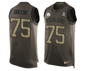 Men's Pittsburgh Steelers #75 Joe Greene Green Salute to Service Hot Pressing Player Name & Number Nike NFL Tank Top Jersey