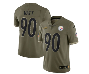 Men's Pittsburgh Steelers #90 T. J. Watt 2022 Olive Salute To Service Limited Stitched Jersey