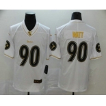 Men's Pittsburgh Steelers #90 T. J. Watt White 100th Season Golden Edition Jersey