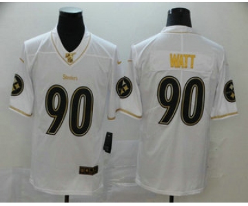 Men's Pittsburgh Steelers #90 T. J. Watt White 100th Season Golden Edition Jersey