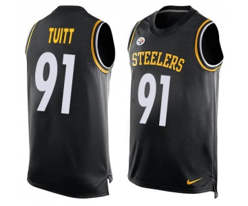 Men's Pittsburgh Steelers #91 Stephon Tuitt Black Hot Pressing Player Name & Number Nike NFL Tank Top Jersey