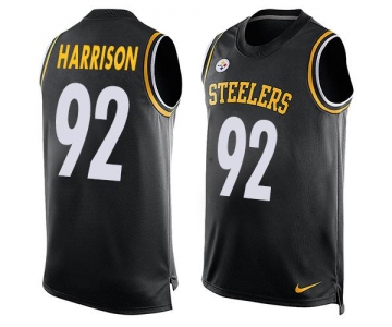 Men's Pittsburgh Steelers #92 James Harrison Black Hot Pressing Player Name & Number Nike NFL Tank Top Jersey