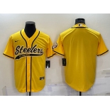 Men's Pittsburgh Steelers Blank Yellow With Patch Cool Base Stitched Baseball Jersey