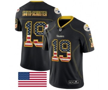 Nike Pittsburgh Steelers #19 JuJu Smith-Schuster Black Men's Stitched NFL Limited Rush USA Flag Jersey
