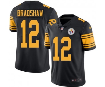 Nike Steelers #12 Terry Bradshaw Black Men's Stitched NFL Limited Rush Jersey