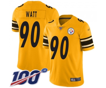 Nike Steelers #90 T. J. Watt Gold Men's Stitched NFL Limited Inverted Legend 100th Season Jersey