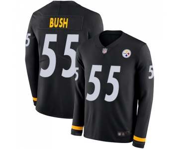 Steelers #55 Devin Bush Black Team Color Men's Stitched Football Limited Therma Long Sleeve Jersey