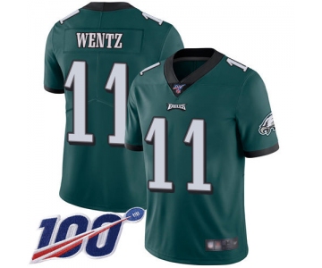 Eagles #11 Carson Wentz Midnight Green Team Color Men's Stitched Football 100th Season Vapor Limited Jersey