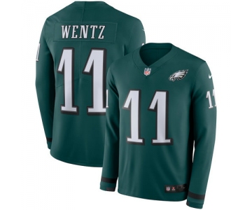 Men Nike Philadelphia Eagles 11 Carson Wentz green Therma Long Sleeve Jersey