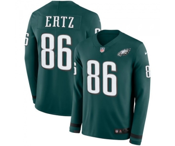 Men Nike Philadelphia Eagles 86 Zach Ertz Green Therma Long Sleeve Jersey