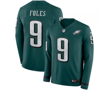 Men Nike Philadelphia Eagles 9 Nick Foles green Therma Long Sleeve Jersey