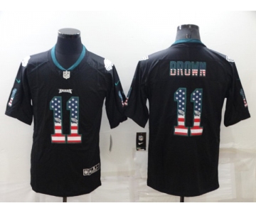 Men's Philadelphia Eagles #11 A. J. Brown Black USA Flag Color Rush Limited Stitched Jersey
