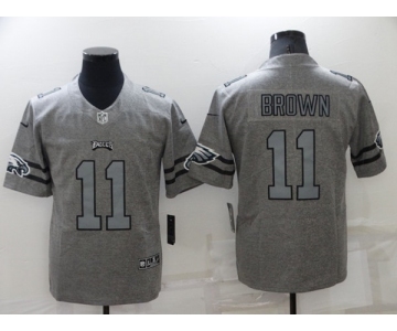 Men's Philadelphia Eagles #11 A. J. Brown Gray Gridiron Team Logo Limited Stitched Jersey