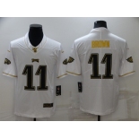 Men's Philadelphia Eagles #11 A. J. Brown White 100th Season Golden Edition Jersey