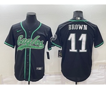 Men's Philadelphia Eagles #11 AJ Brown Black Stitched Cool Base Nike Baseball Jersey