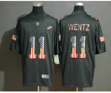 Men's Philadelphia Eagles #11 Carson Wentz 2019 Black Salute To Service USA Flag Fashion Limited Jersey