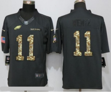 Men's Philadelphia Eagles #11 Carson Wentz Black Anthracite 2016 Salute To Service Stitched NFL Nike Limited Jersey
