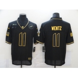 Men's Philadelphia Eagles #11 Carson Wentz Black Gold 2020 Salute To Service Stitched NFL Nike Limited Jersey