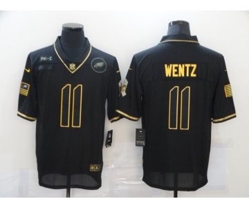 Men's Philadelphia Eagles #11 Carson Wentz Black Gold 2020 Salute To Service Stitched NFL Nike Limited Jersey