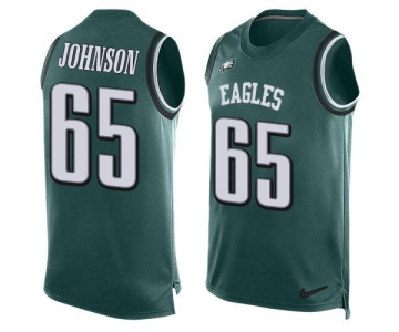 Men's Philadelphia Eagles #65 Lane Johnson Midnight Green Hot Pressing Player Name & Number Nike NFL Tank Top Jersey