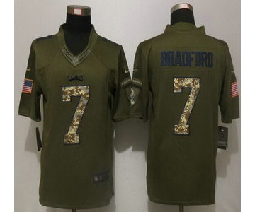 Men's Philadelphia Eagles #7 Sam Bradford Green Salute to Service 2015 NFL Nike Limited Jersey