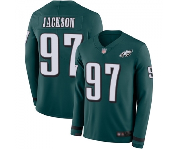 Men's Philadelphia Eagles #97 Malik Jackson Midnight Green Team Color Men's Stitched Football Limited Therma Long Sleeve Jersey
