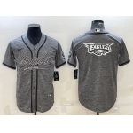 Men's Philadelphia Eagles Grey Team Big Logo With Patch Cool Base Stitched Baseball Jersey