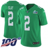 Men's Womens Youth Kids Philadelphia Eagles #2 Darius Slay Jr. Green Super Bowl LVII Patch Limited Rush 100th Season Jersey
