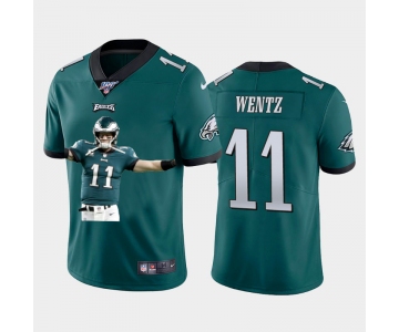Nike Eagles 11 Carson Wentz Green Player Name Logo 100th Season Vapor Untouchable Limited Jersey
