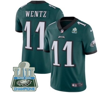 Nike Eagles #11 Carson Wentz Midnight Green Team Color Super Bowl LII Champions Men's Stitched NFL Vapor Untouchable Limited Jersey