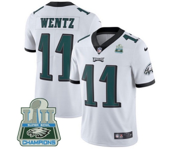 Nike Eagles #11 Carson Wentz White Super Bowl LII Champions Men's Stitched NFL Vapor Untouchable Limited Jersey