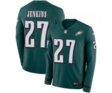 Nike Eagles 27 Malcolm Jenkins Midnight Green Team Color Men's Stitched NFL Limited Therma Long Sleeve Jersey