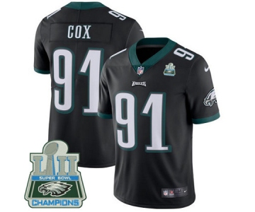 Nike Eagles #91 Fletcher Cox Black Alternate Super Bowl LII Champions Men's Stitched NFL Vapor Untouchable Limited Jersey