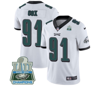 Nike Eagles #91 Fletcher Cox White Super Bowl LII Champions Men's Stitched NFL Vapor Untouchable Limited Jersey