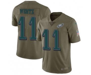 Nike Philadelphia Eagles #11 Carson Wentz Olive Men's Stitched NFL Limited 2017 Salute To Service Jersey