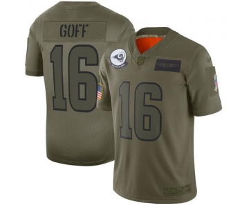 Men Los Angeles Rams 16 Goff Green Nike Olive Salute To Service Limited NFL Jerseys
