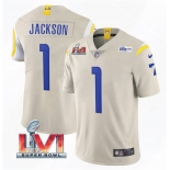 Men's Los Angeles Rams #1 DeSean Jackson 2022 Bone Super Bowl LVI Vapor Limited Stitched Jersey