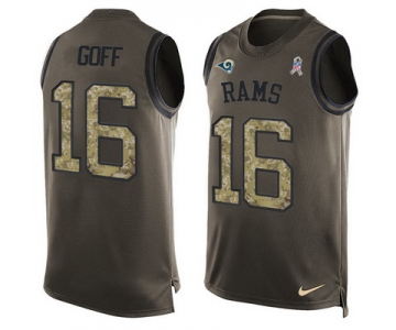 Men's Los Angeles Rams #16 Jared Goff Green Salute to Service Hot Pressing Player Name & Number Nike NFL Tank Top Jersey