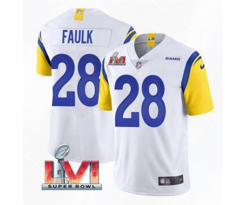 Men's Los Angeles Rams #28 Marshall Faulk 2022 White Super Bowl LVI Vapor Limited Stitched Jersey