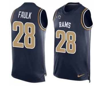 Men's Los Angeles Rams #28 Marshall Faulk Navy Blue Hot Pressing Player Name & Number Nike NFL Tank Top Jersey